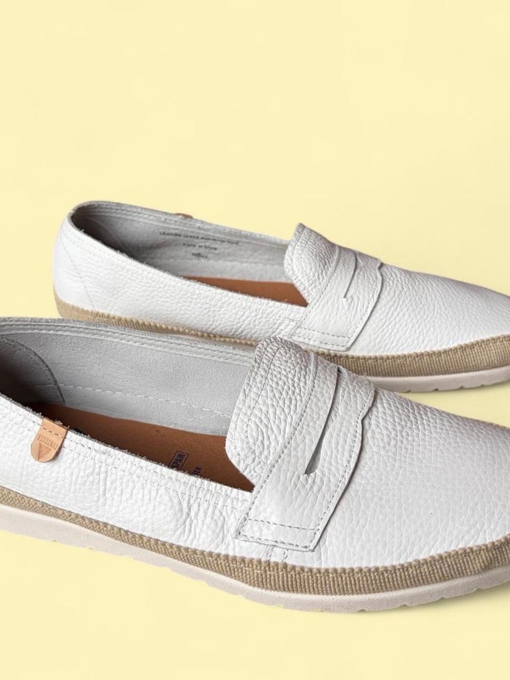White Pebble Leather Penny Loafers Verbenas
